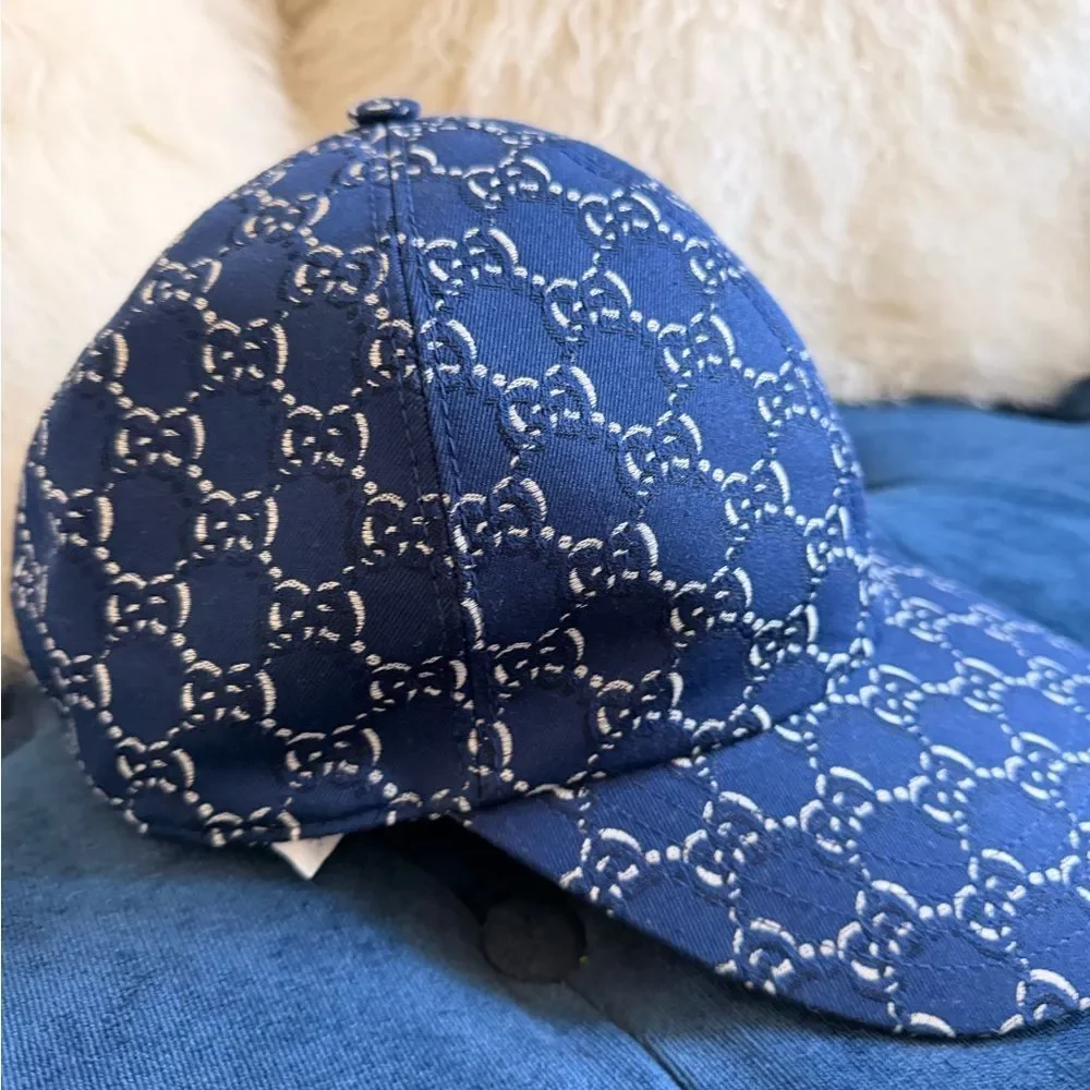 Gucci Navy Blue Monogram Baseball Cap